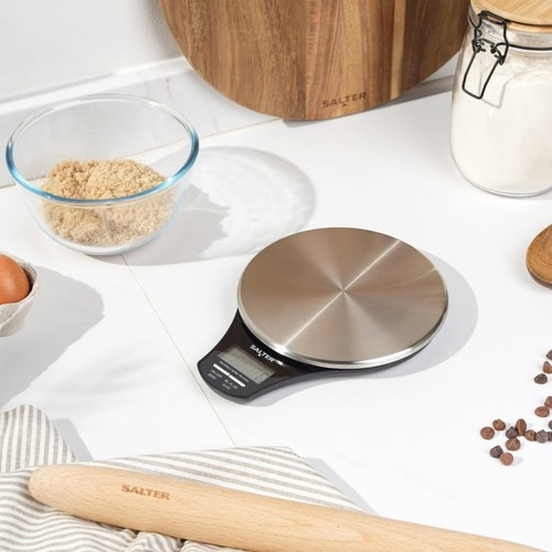 Salter Stainless Steel Electronic Digital Kitchen Scale, Measures Liquids & Food