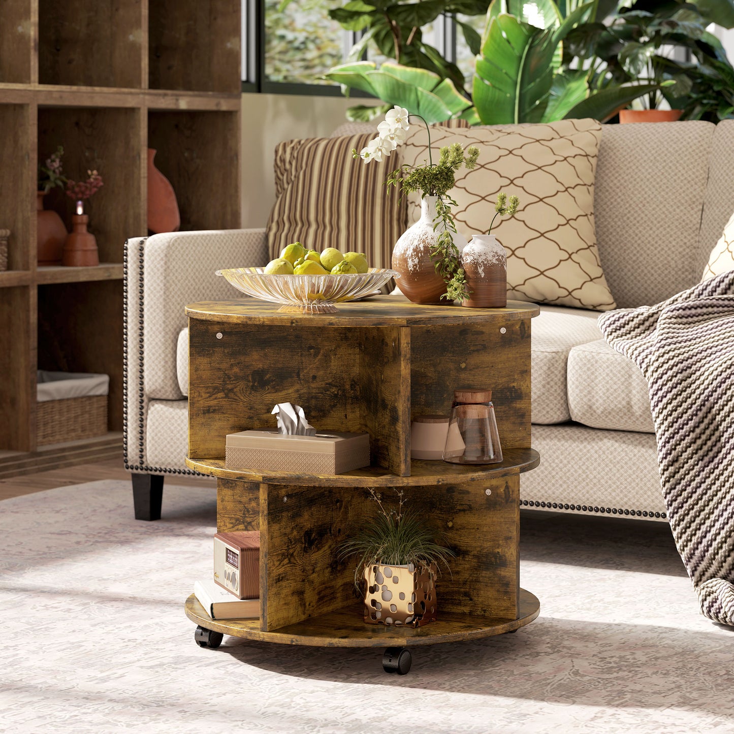 3 Tier round Coffee Table with Storage Shelves for Living Room