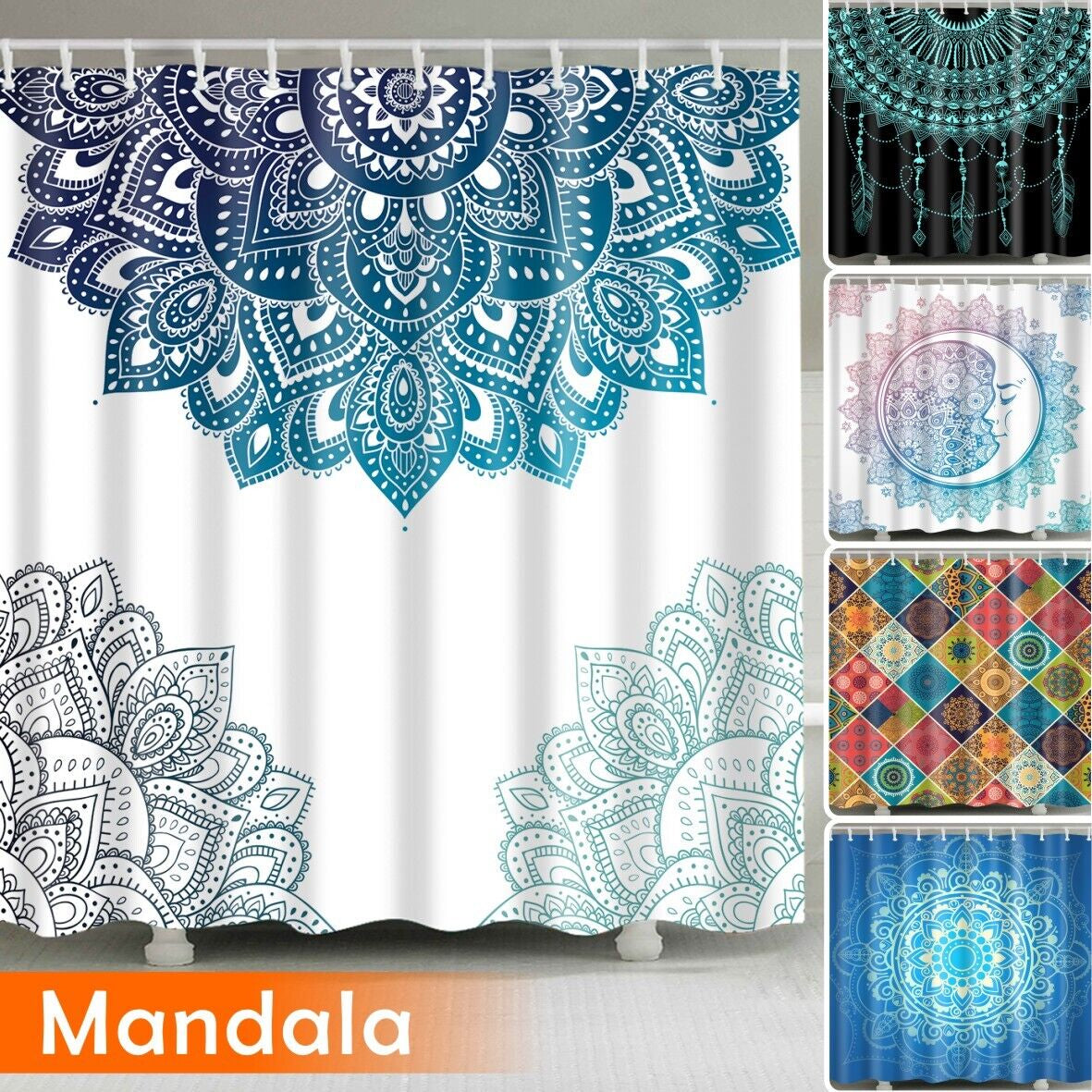 Mandala Shower Curtain Durable Polyester Fabric Waterproof Bathroom Curtains