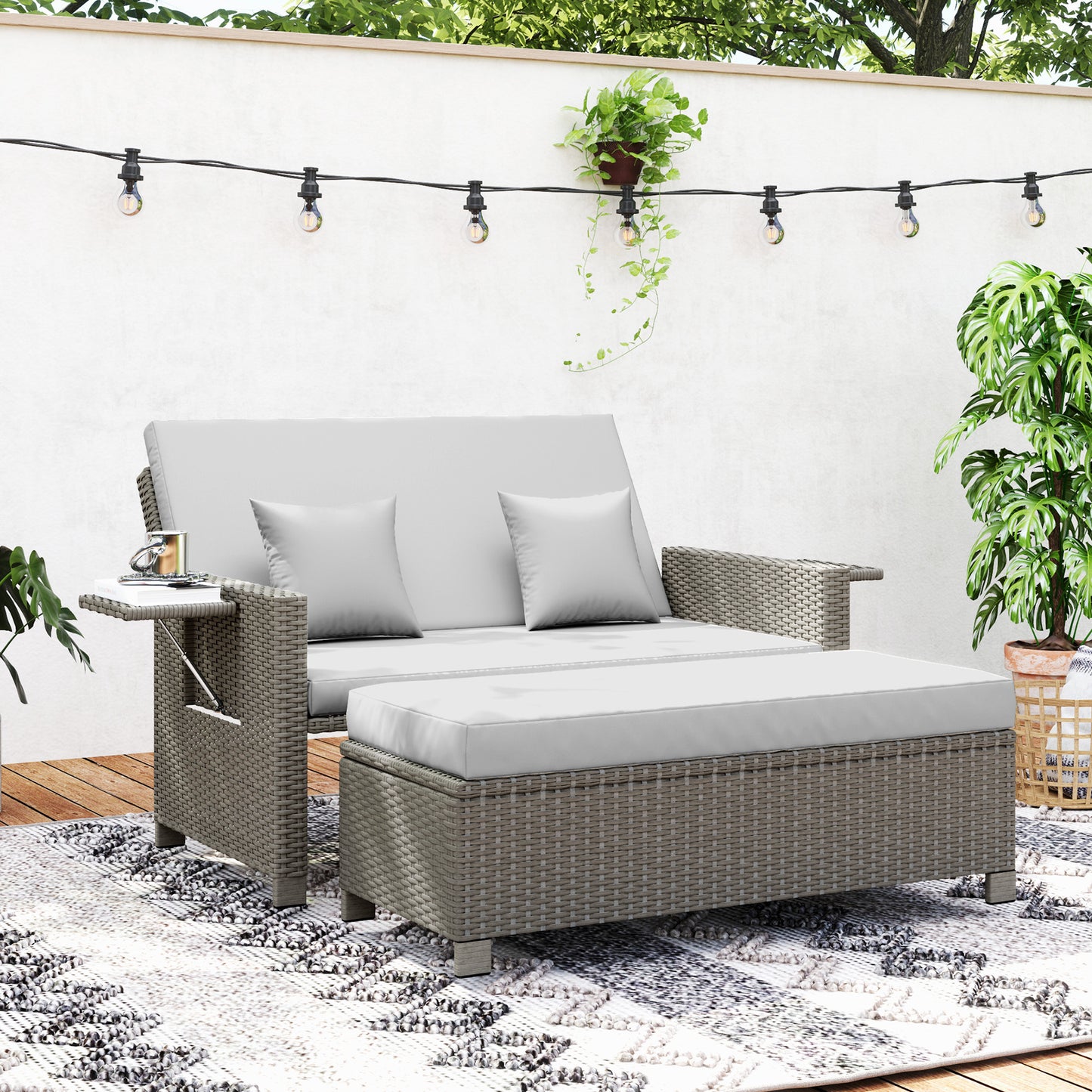 Garden Rattan Furniture Set 2 Seater Patio Sun Lounger Daybed Sunbed