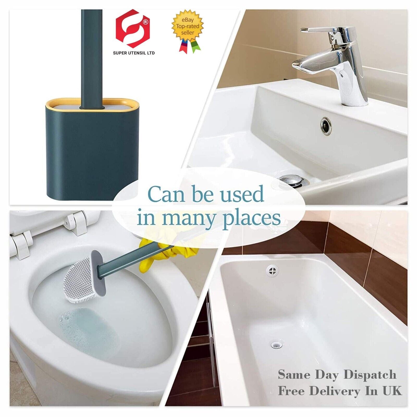 Toilet Brush & Toilet Brush Holdersilicone Soft TPR Cleaning Brush Full Set 2PK