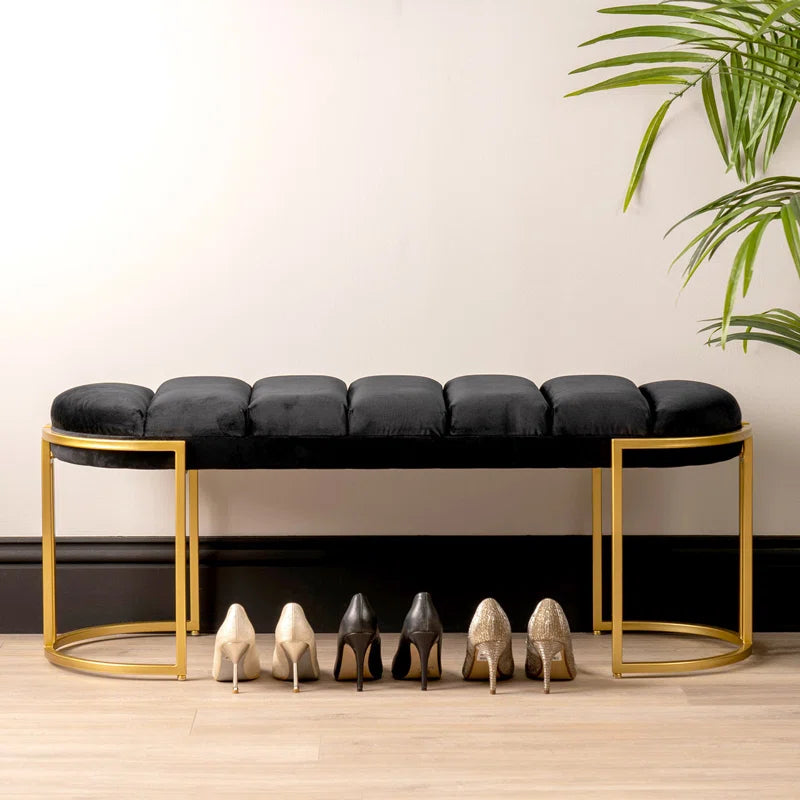 Adalya Velvet Tufted Bench for Bedroom Furniture, Modern Accent Bench with Iron Metal Legs