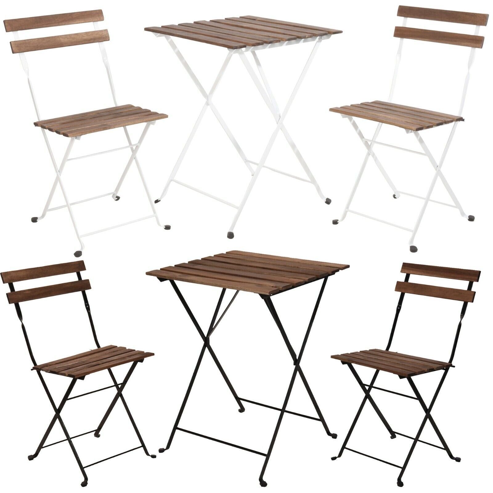 3Pcs Outdoor Garden Wooden & Metal Furniture Foldable Table & Chairs Bistro Set