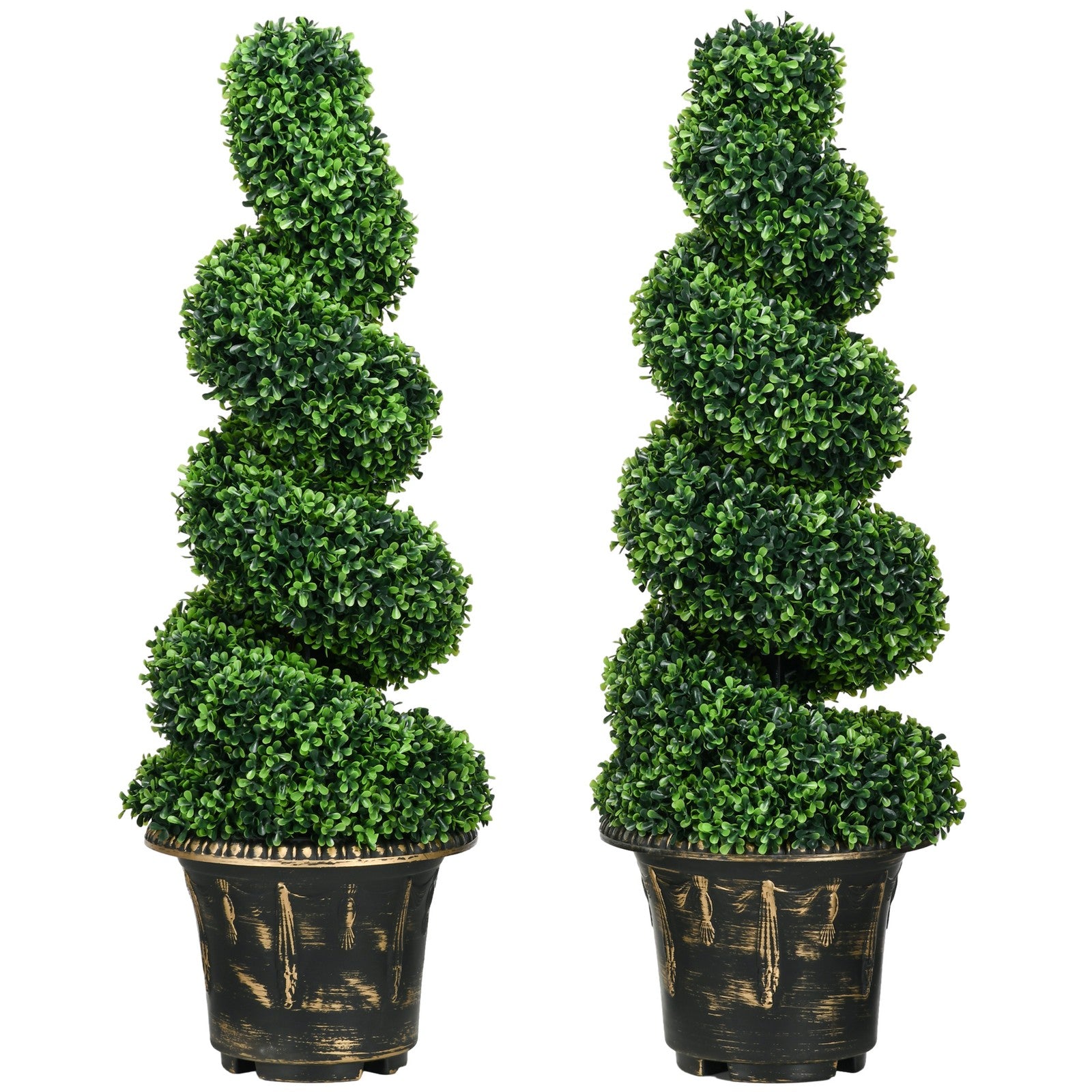 HOMCOM Set of 2 Potted Artificial Plants, Topiary Spiral Boxwood Trees, 90Cm
