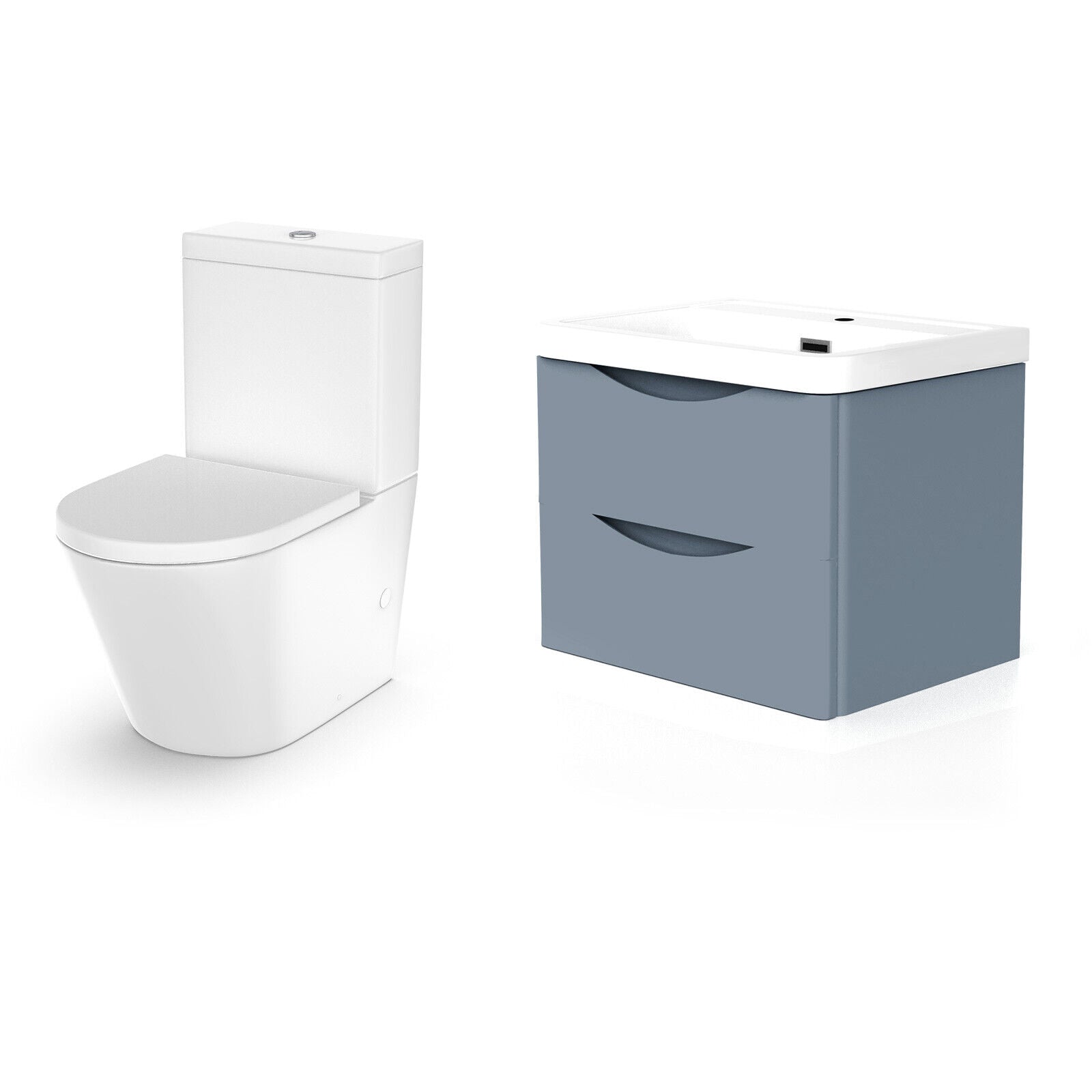 Merton Grey Basin Wall Hung Vanity Cabinet & Rimless Close Coupled Toilet