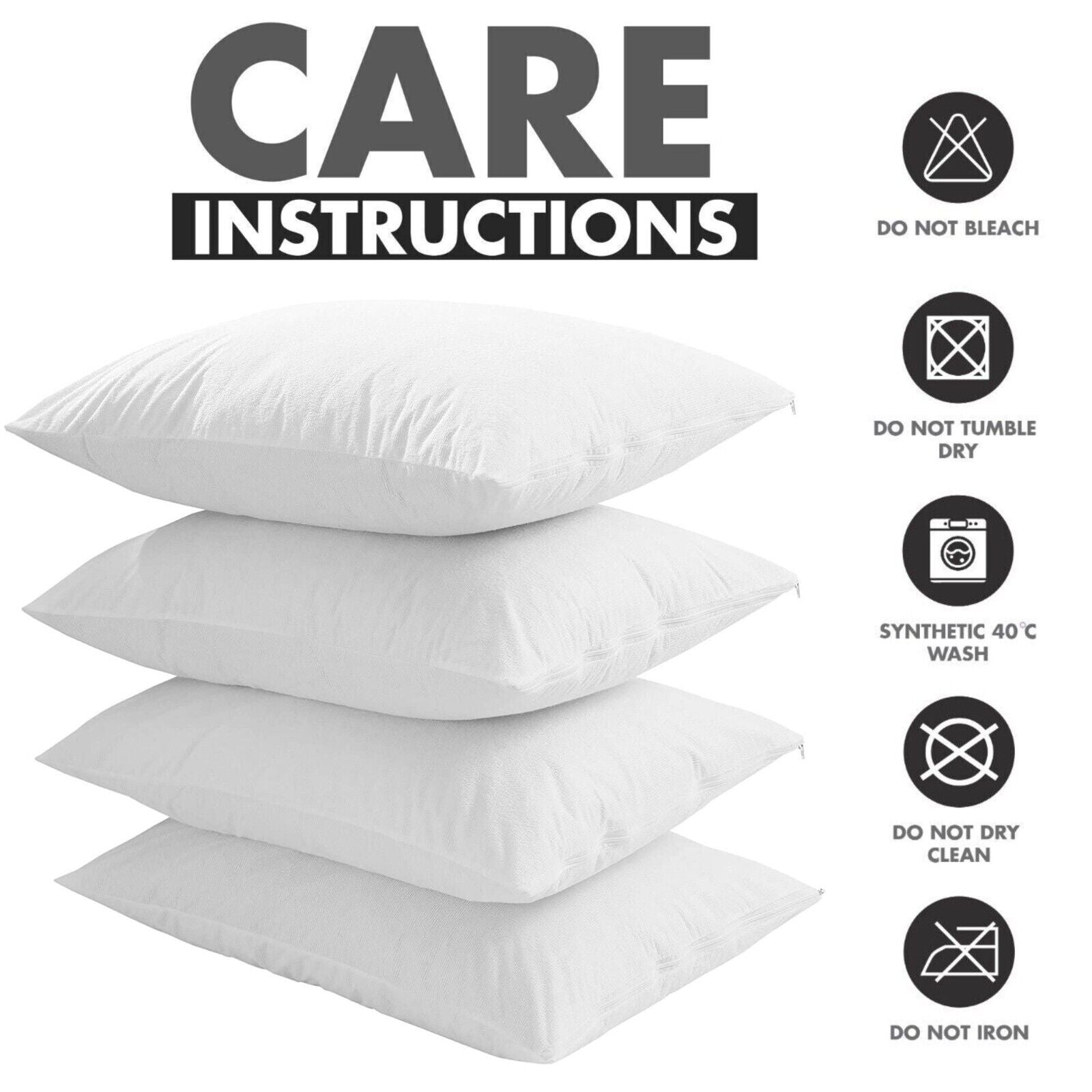 Pack of 4 Zipped WATERPROOF QUILTED Pillow Protectors Hypoallergenic Soft Covers