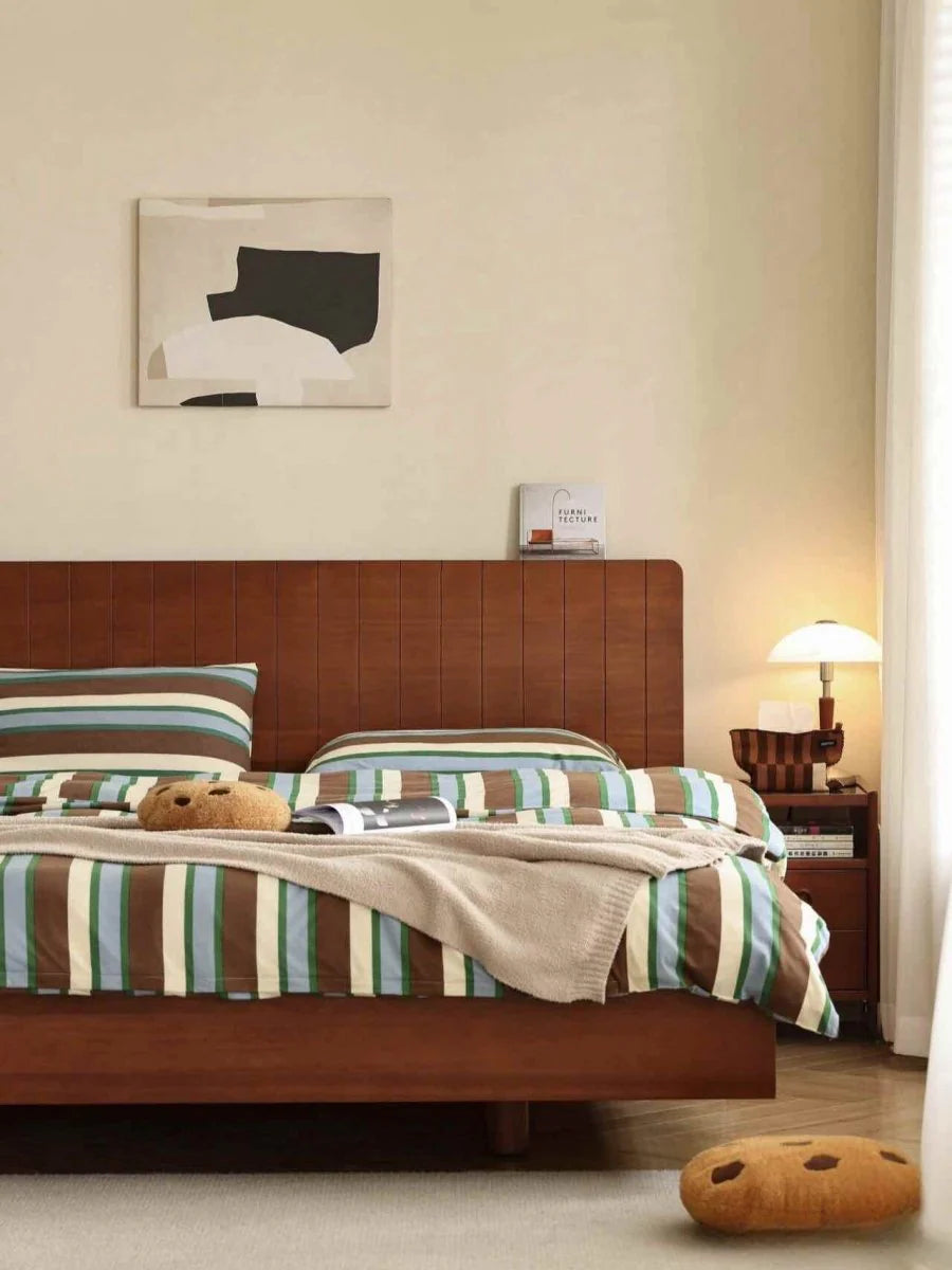 Retro Earthy Tone Stripe Queen Duvet Cover Set with Pillowcases, 100% Cotton