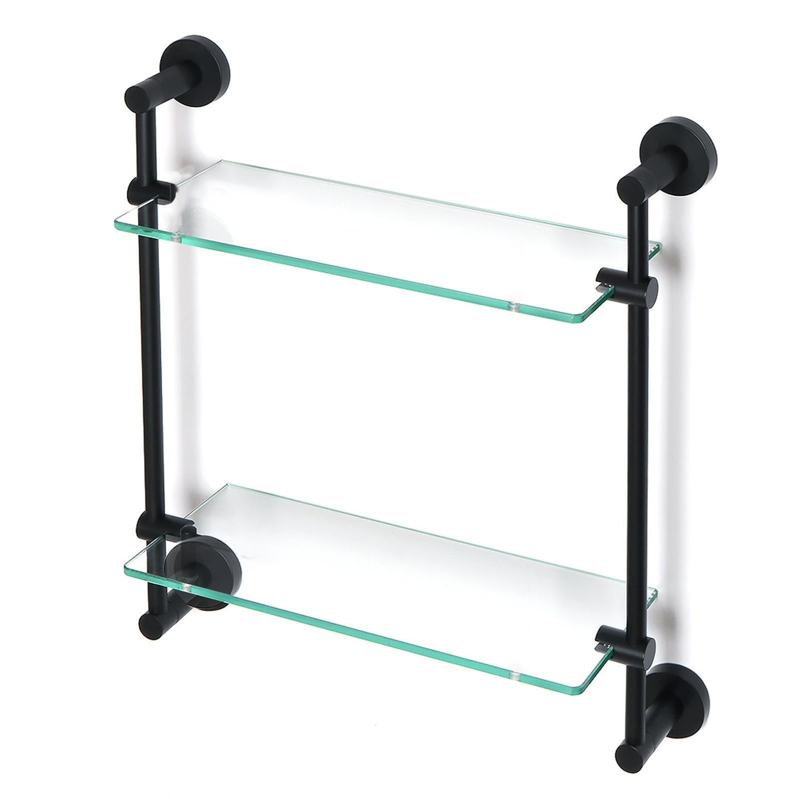 Modern round Black Matte Double Glass Shelf