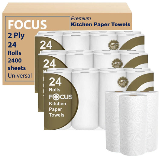 24 Kitchen Rolls Paper Towels 2 Ply Embossed Super Absorbent Giant White Rolls