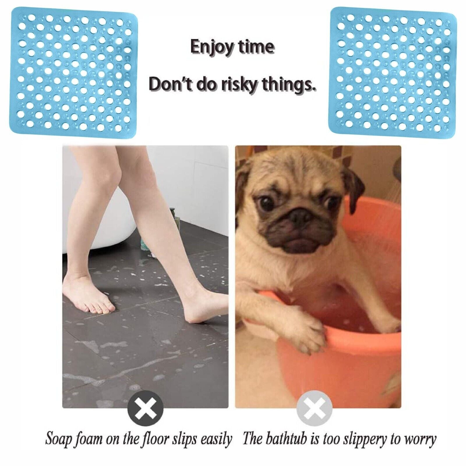 BATH SHOWER MAT NON SLIP PVC BATHROOM RUBBER MATS anti SLIP SUCTION 43 X 43 Cm