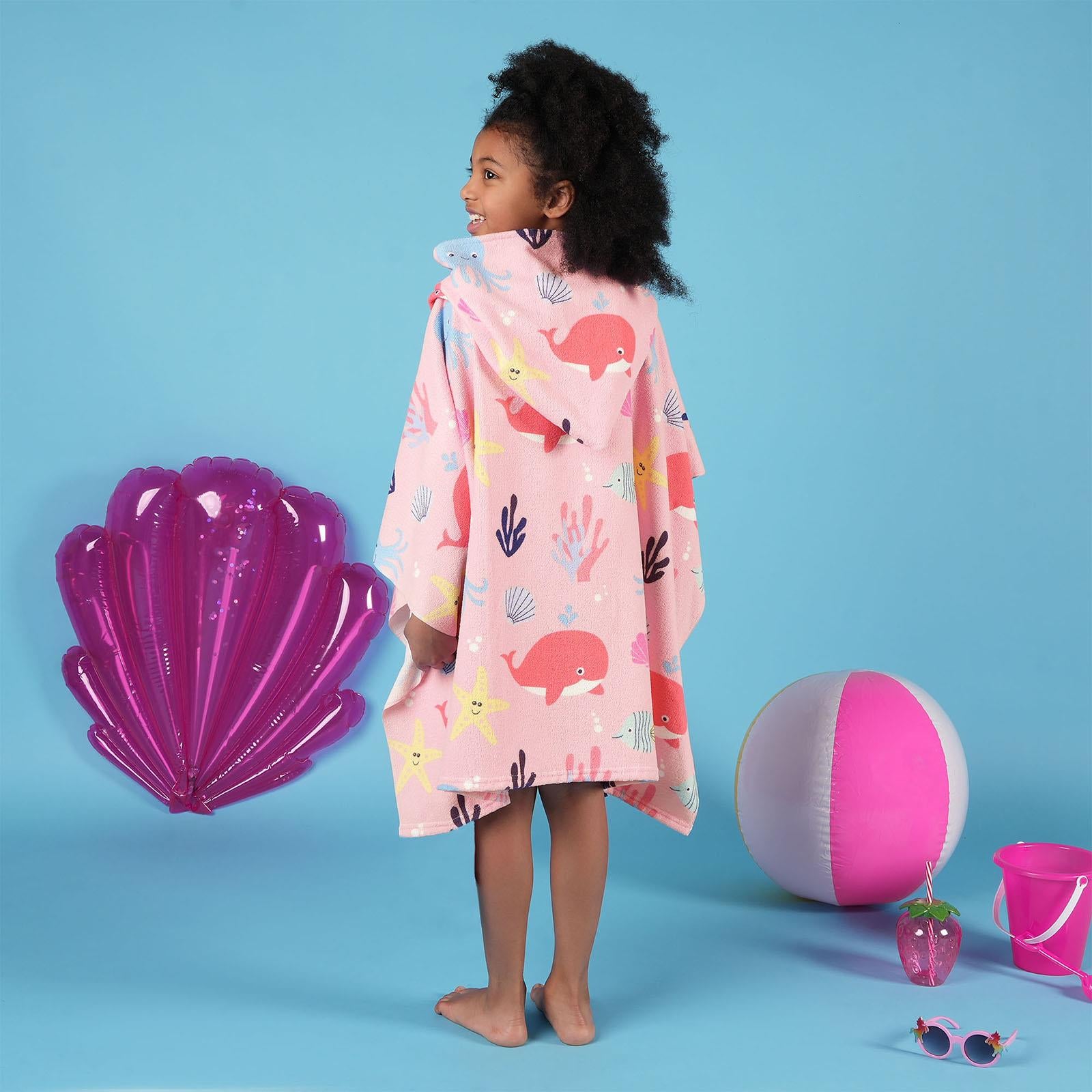 Kids Poncho Beach Towel Hooded Quick Dry Microfibre Holiday Swimming Absorbent