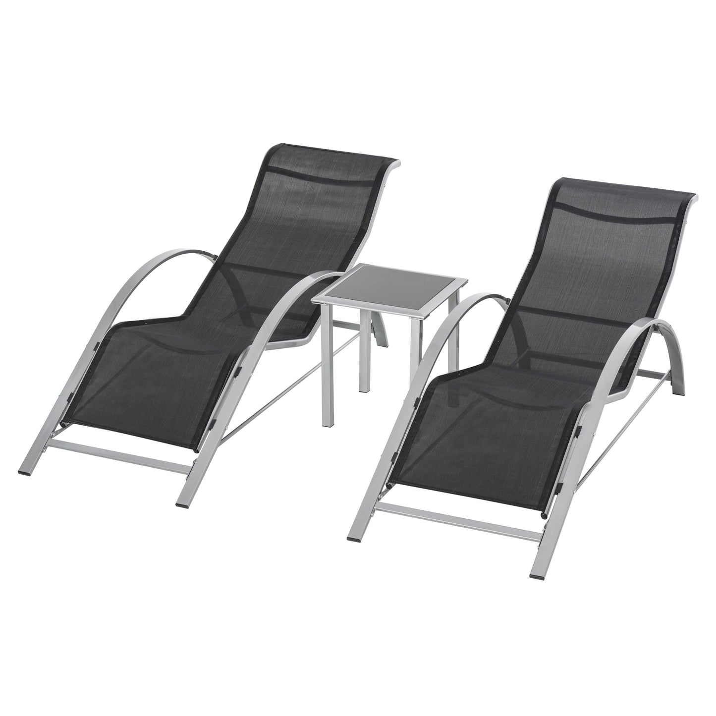 3 Pieces Lounge Chair Set Garden Recliner Chair with Coffee Table for Patio