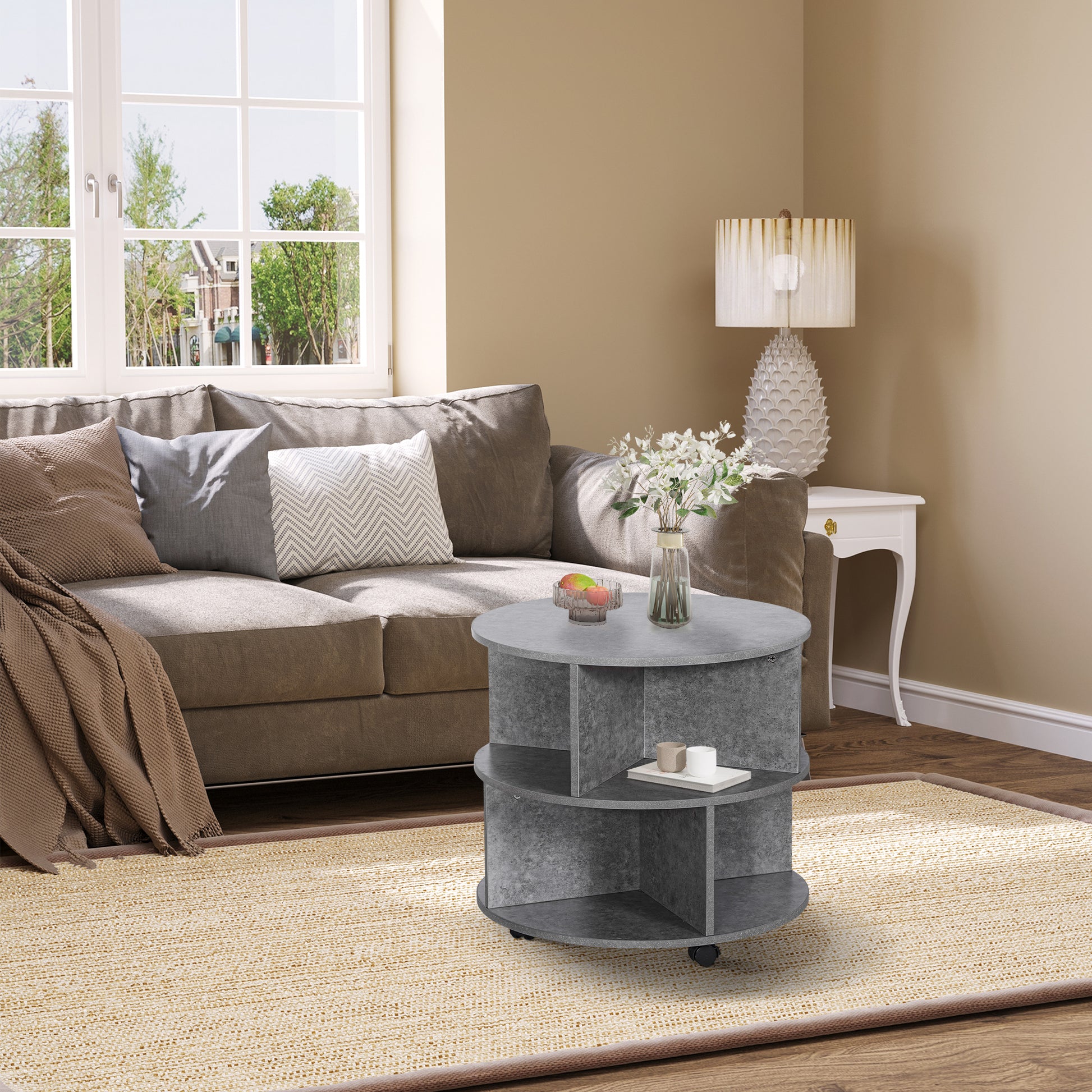 3 Tier round Coffee Table with Storage Shelves for Living Room