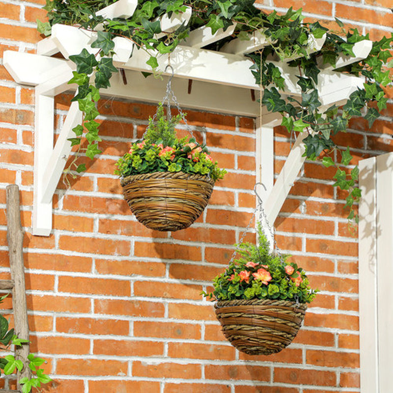 Outsunny 2 Pcs Artificial Lisianthus Flower Hanging Planter Basket Orange
