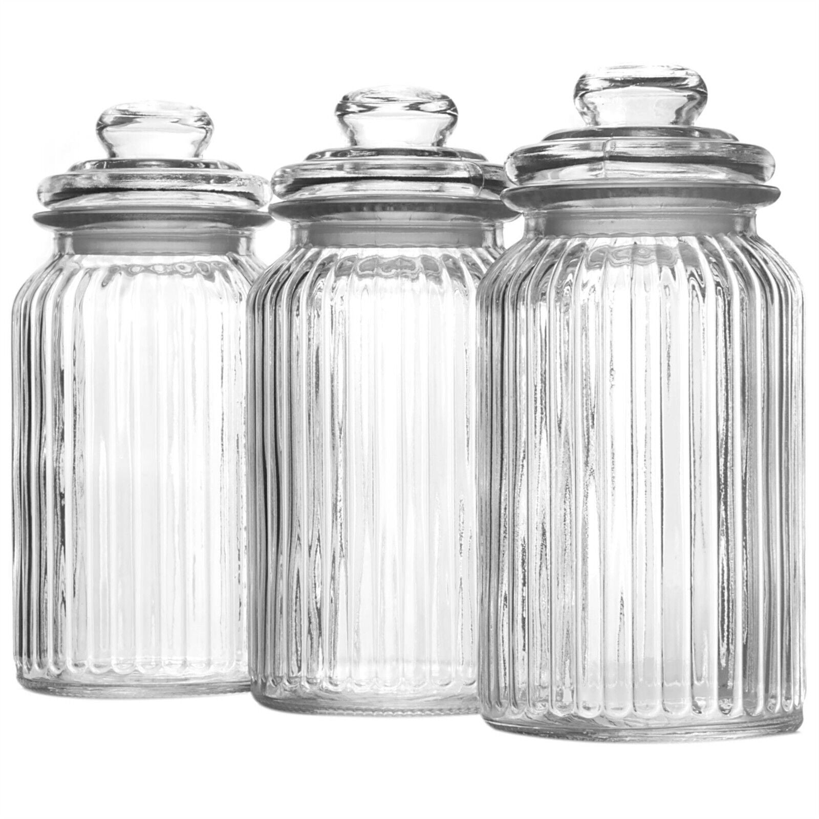 Vintage Airtight Glass Jars 1300Ml - Set of 3 Traditional Sweet Jar Storage| M&W
