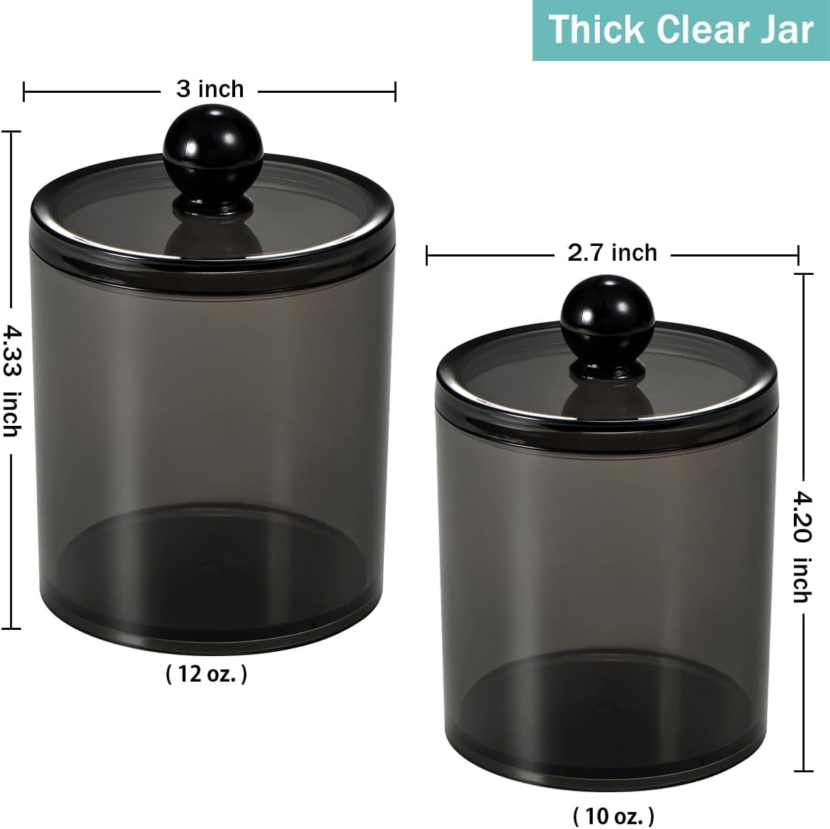 6 Pack Qtip Dispenser Apothecary Jars Bathroom with Labels - Qtip Holder Storage Canister Clear Plastic Acrylic Jar for Cotton Ball,Cotton Swab,Cotton Rounds,Floss Picks, Hair Clips (Black)