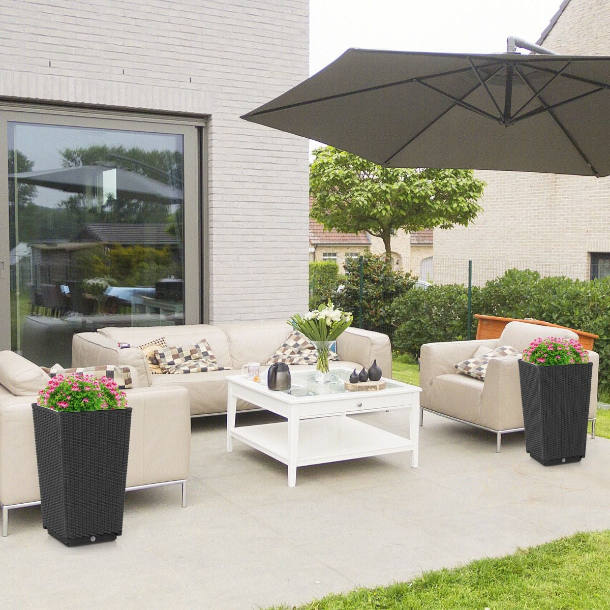 Outdoor Wicker Flower Pot Set of 2