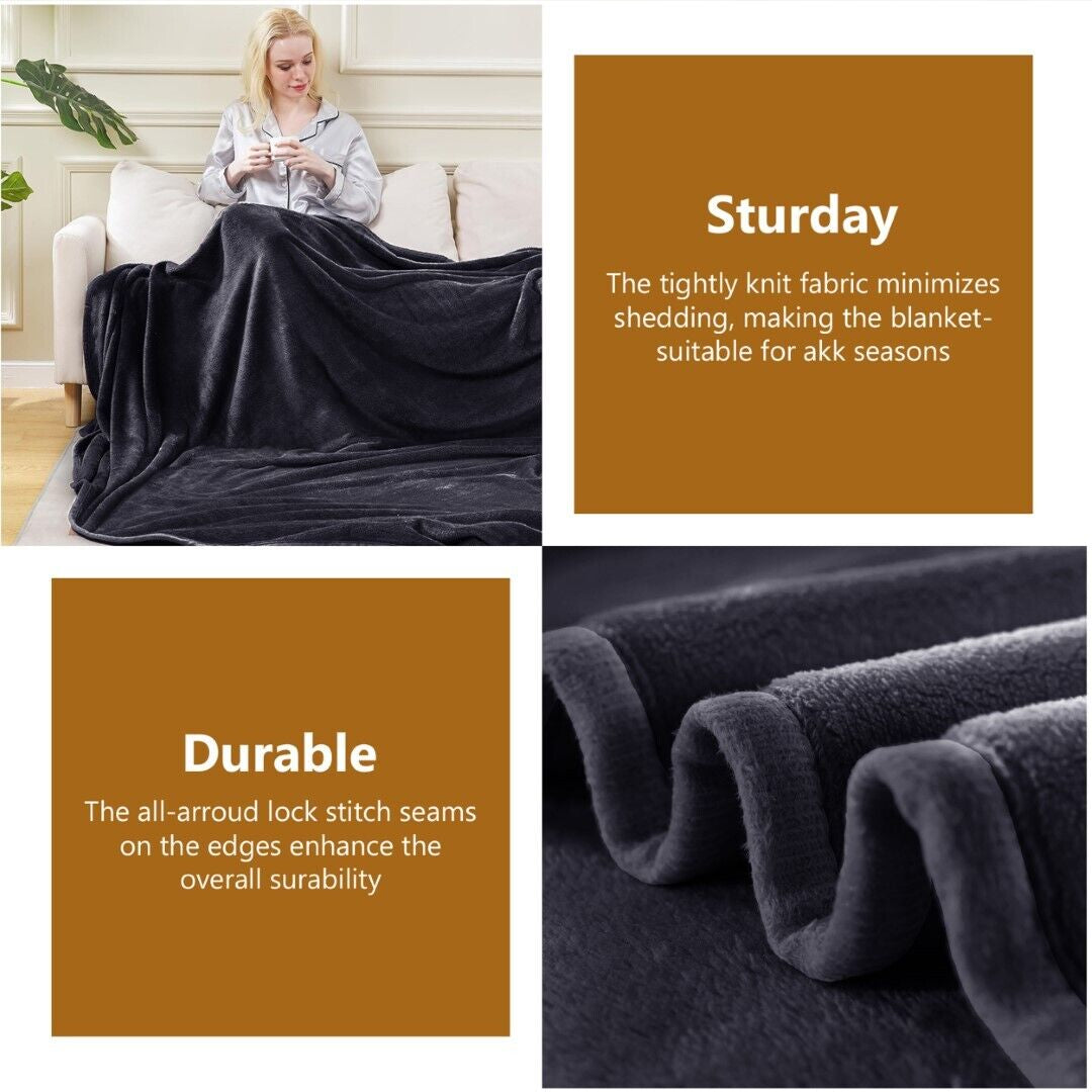 Large Fleece Blanket Throw Reversible Soft Warm Bed Sofa Blanket Double & King