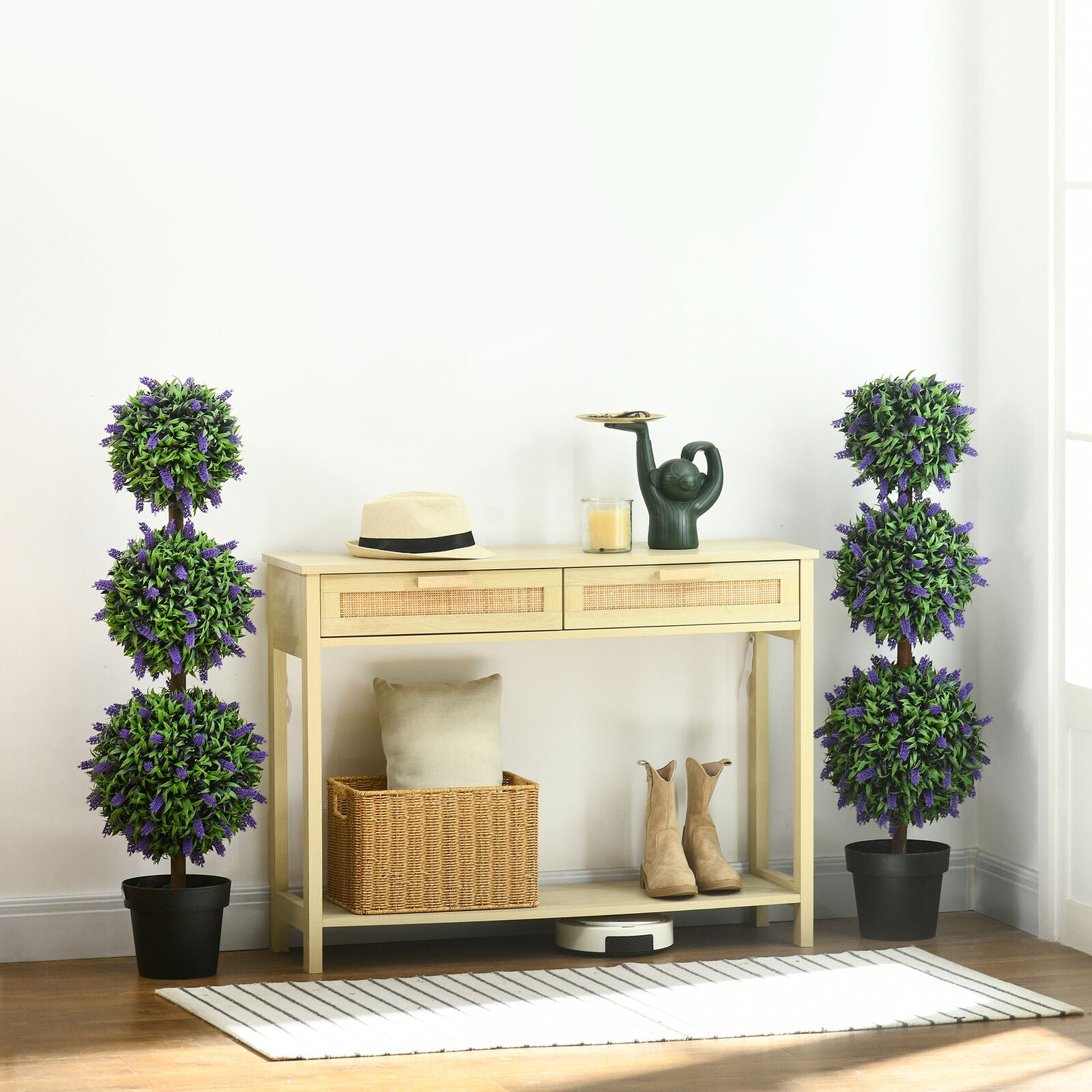 HOMCOM Set of 2 Potted Artificial Plants Ball Tree with Lavender Flowers, 110Cm