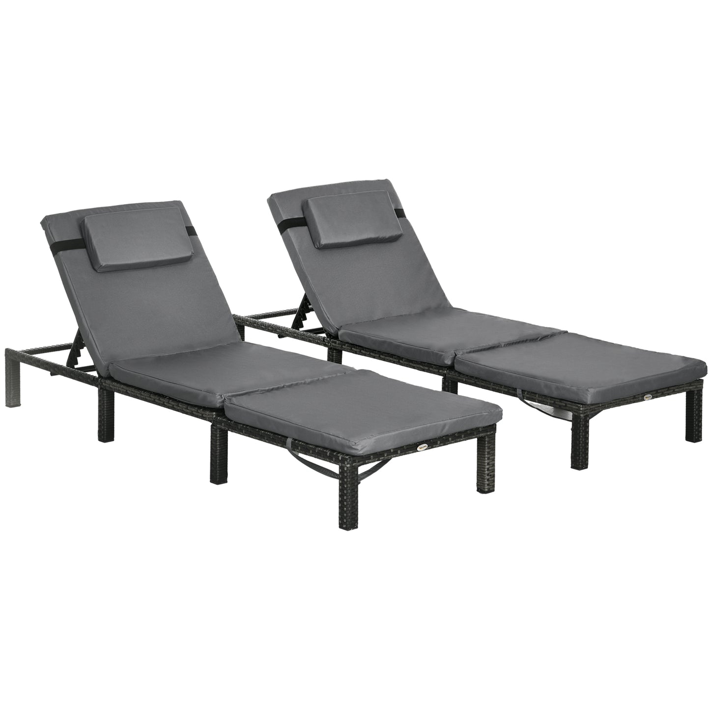 Rattan Sun Loungers Set of 2 W/ 5-Level Adjustable Backrest Headrest