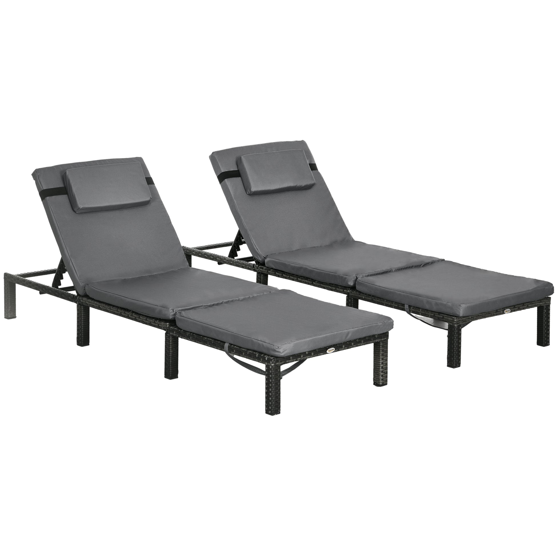 Rattan Sun Loungers Set of 2 W/ 5-Level Adjustable Backrest Headrest