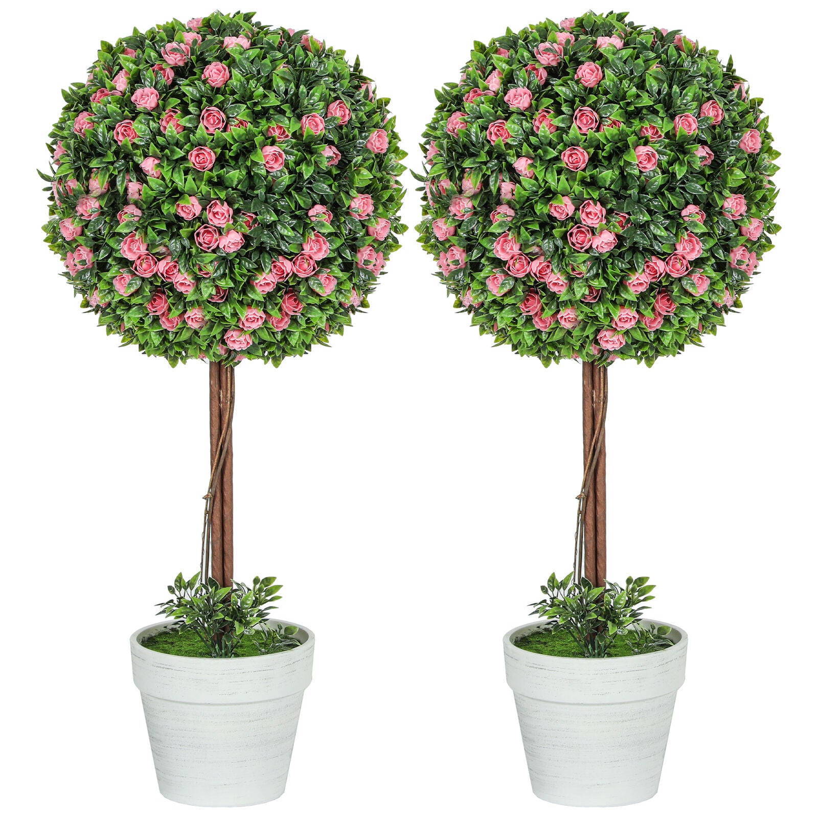 HOMCOM Set of 2 Artificial Plants with Rose Flower in Pot, 60Cm, Pink