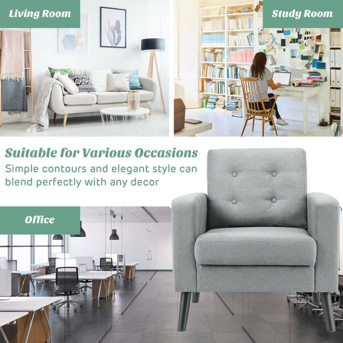 Modern Upholstered Accent Sofa Chair for Living Room