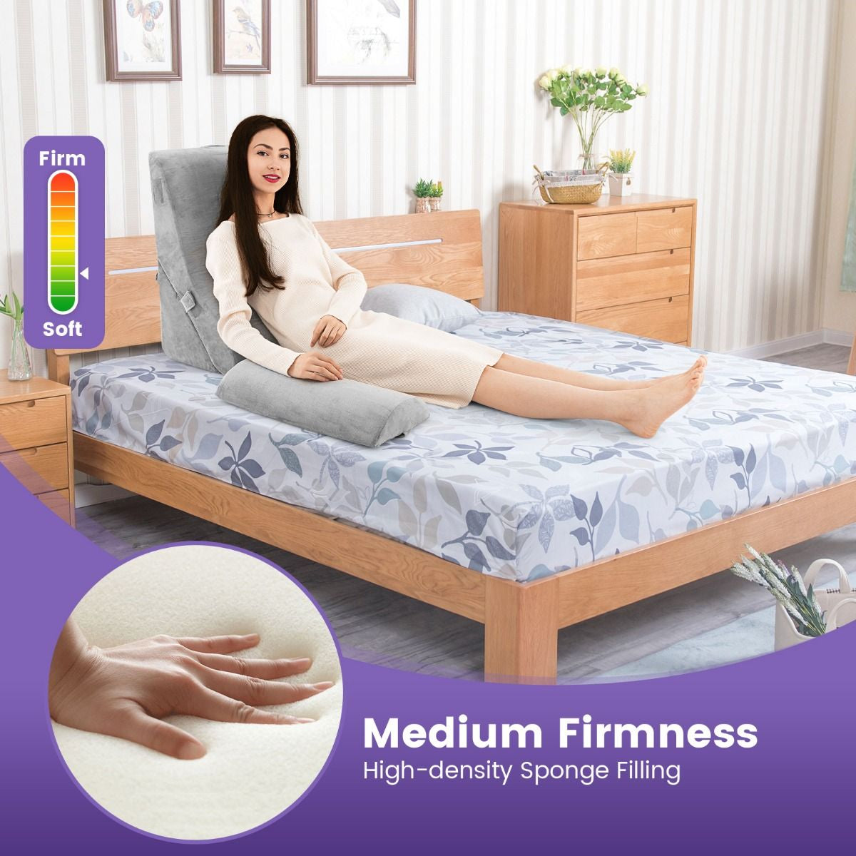 3 PCS Bed Wedge Pillow Set with Machine-Washable Cover for Snoring