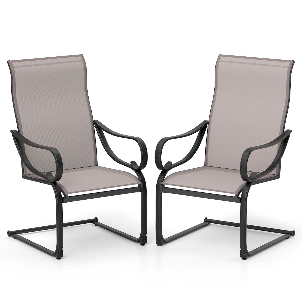 Patio Outdoor C-Spring Dining High-Back Chairs Set of 2