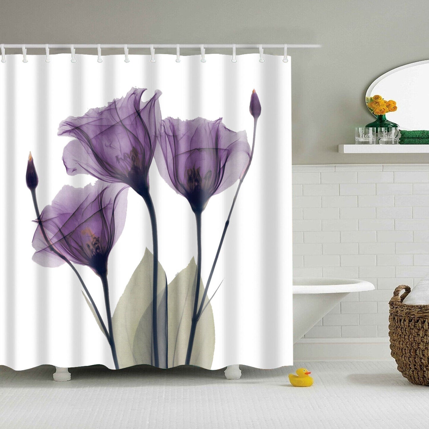 Waterproof Polyester Fabric Bathroom Shower Curtain with Ring Hooks 180 X 180 Cm