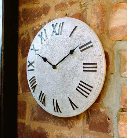 Wall Clock Garden Station Ornament Outdoor Stone Effect 12 Inch