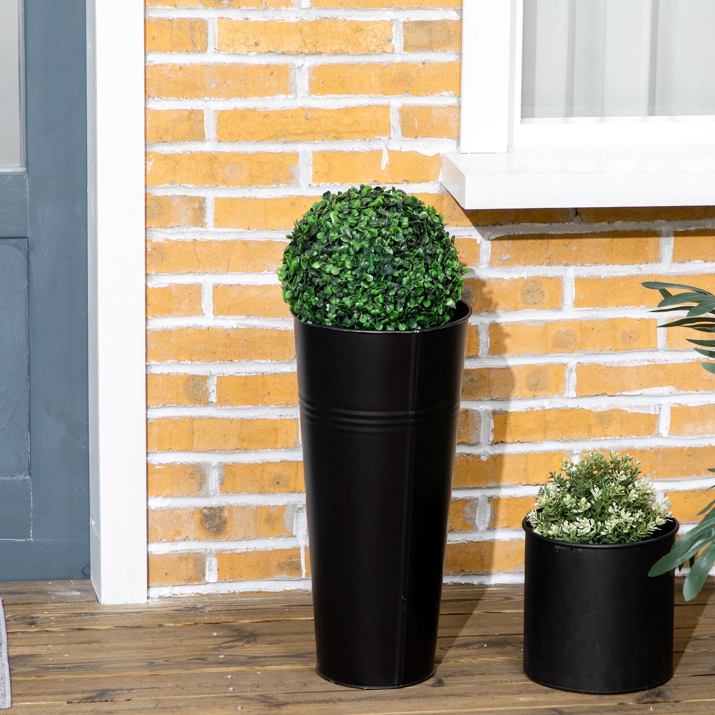HOMCOM Set of 2 Potted Artificial Plants Boxwood Ball Trees Indoor Outdoor, 60Cm