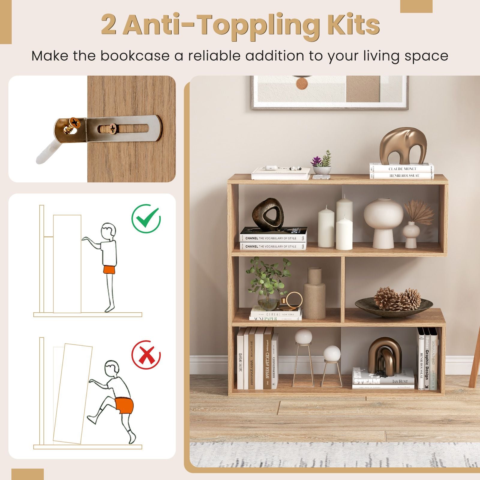 Concave/Convex Bookshelf for Living Room Bedroom Study Office