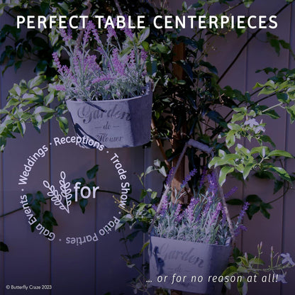 Artificial Lavender Flowers in Bundles Fake Silk Faux Lavender Plant Wooden Pots