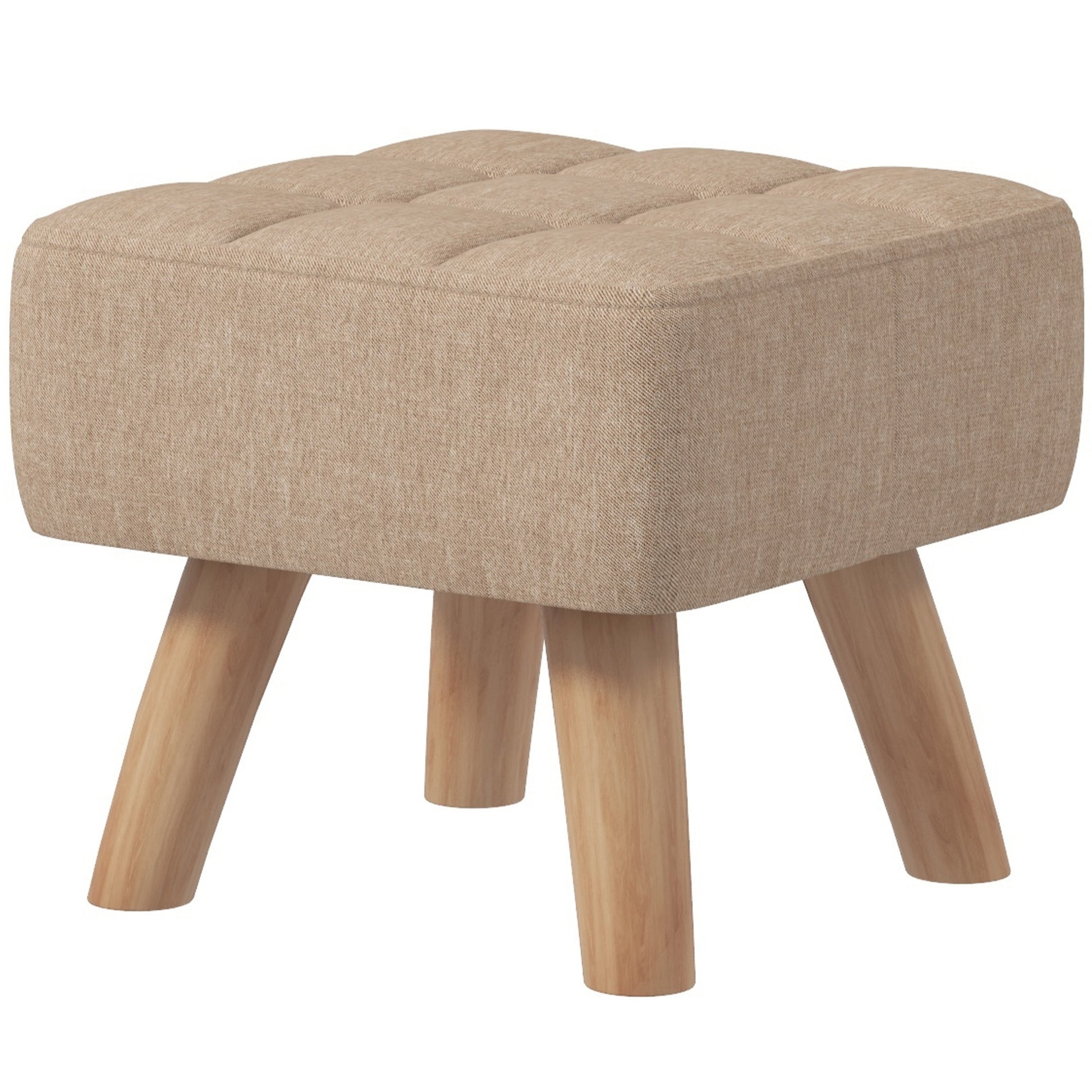 Footstool with Wood Legs, Fabric Foot Stool for Living Room, Bedroom