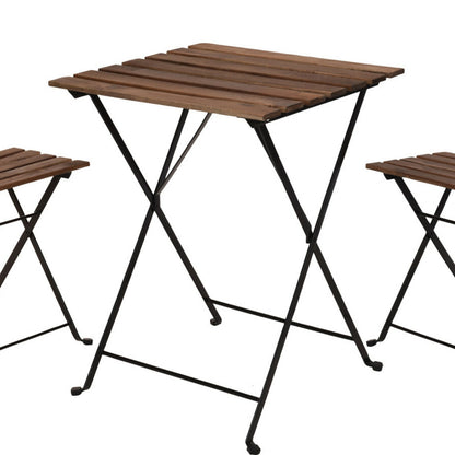 3Pcs Outdoor Garden Wooden & Metal Furniture Foldable Table & Chairs Bistro Set