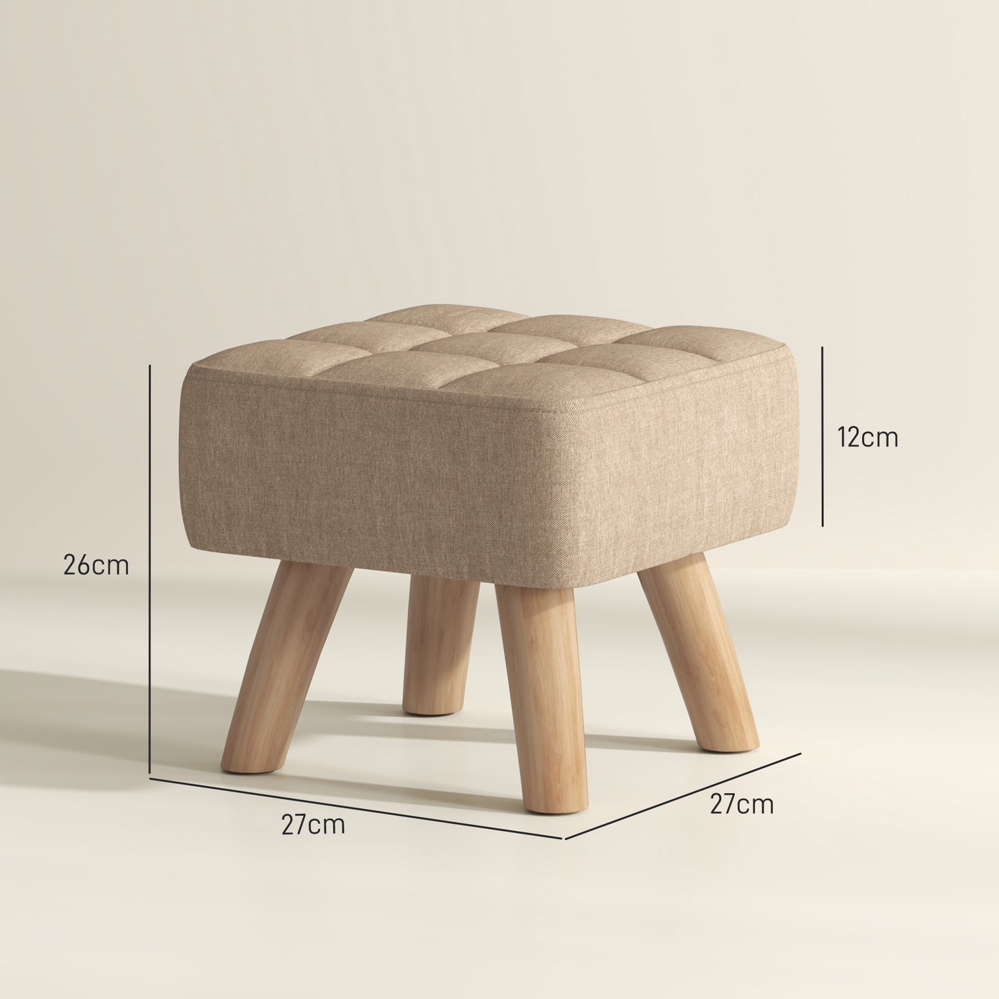 Footstool with Wood Legs, Fabric Foot Stool for Living Room, Bedroom