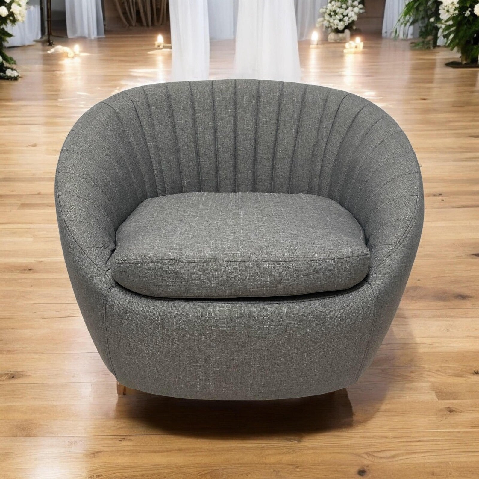 Durable Grey Linen Tub Swivel Dining Chair with Padded Seat for Bedroom, Office