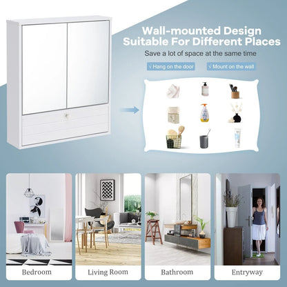 Wall-Mounted Bathroom Mirror Cabinet with Adjustable Shelf