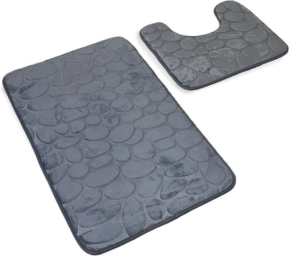 2 PCS Bathroom NON SLIP BATH MAT MEMORY FOAM ULTRA SOFT TOILET BATHROOM RUGS