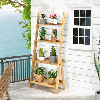 Bamboo Freestanding Decorative and Storage Shelf for Living Room Bedroom