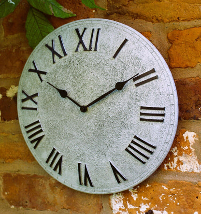 Wall Clock Garden Station Ornament Outdoor Stone Effect 12 Inch