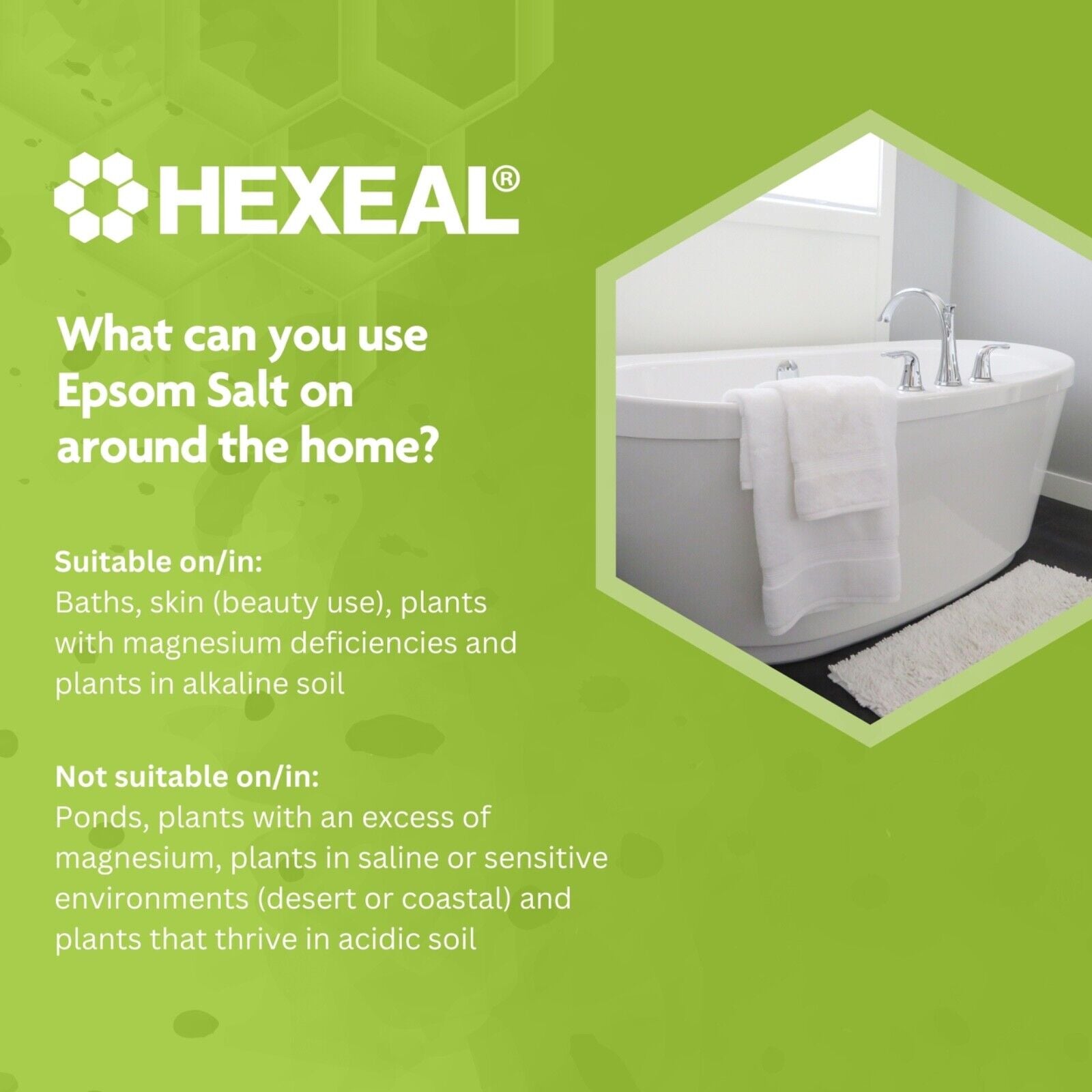 Hexeal Epsom Salt 10Kg – 2 X 5Kg Bags of Food Grade Magnesium Sulphate