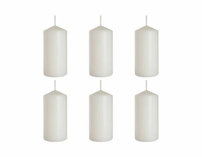 Set of 6 Church Large Pillar Candles 66 Hours Burning Time Ivory White 7Cm/15Cm