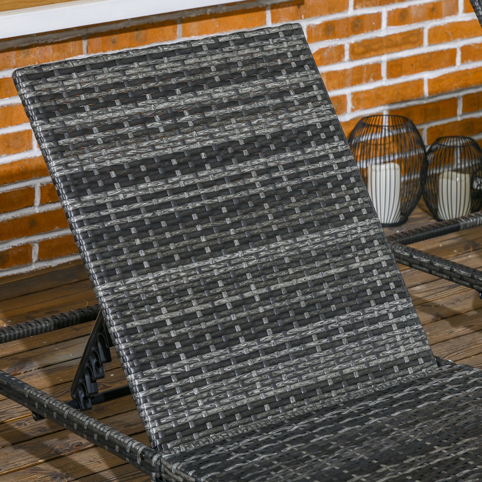 Rattan Sun Loungers Set of 2 W/ 5-Level Adjustable Backrest Headrest