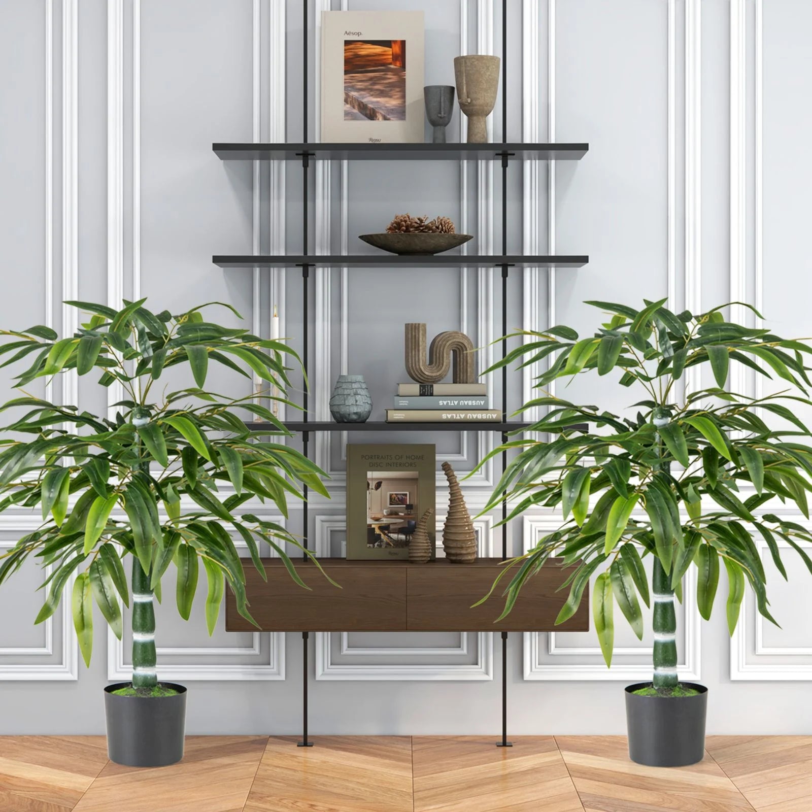 100 CM Artificial Bamboo Tree Set of 2 with Plastic Nursery Pot and Adjustable Branches
