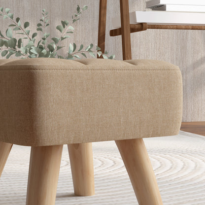 Footstool with Wood Legs, Fabric Foot Stool for Living Room, Bedroom