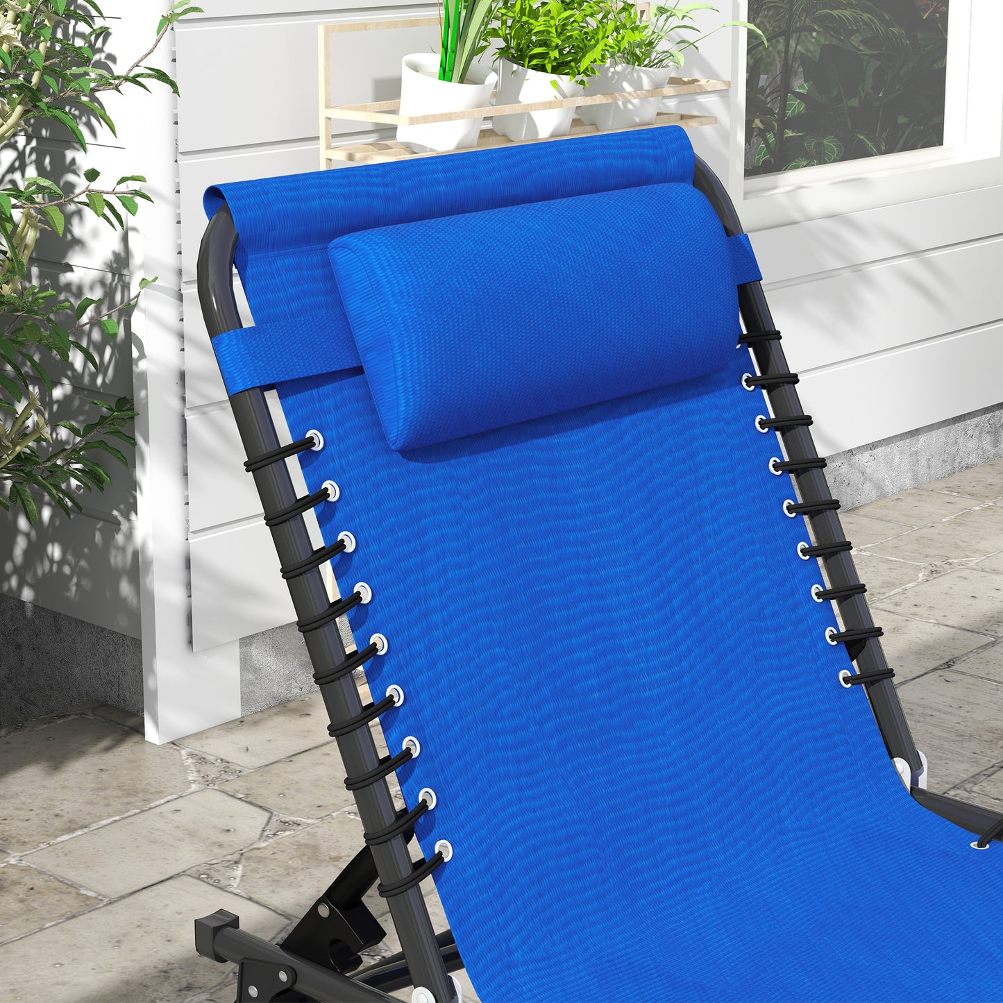 2 Pcs Beach Chaise Lounge 4 Adjustable Positions Sleeping Bed
