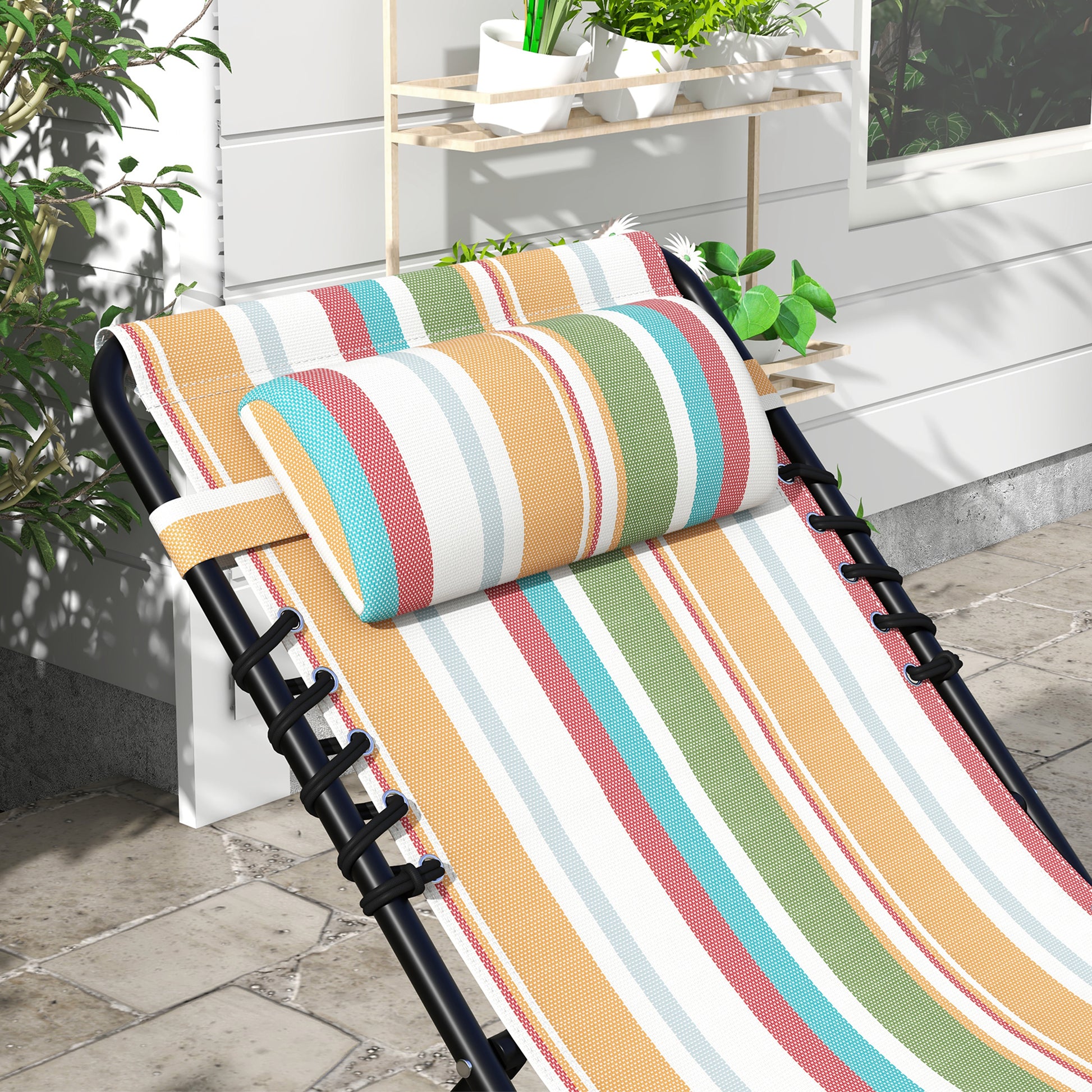 2 Pcs Beach Chaise Lounge 4 Adjustable Positions Sleeping Bed