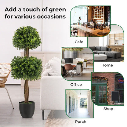 100CM Artificial Boxwood Topiary Double Ball Tree Faux Plant Fake Plant
